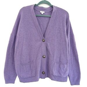 J. Jill Lavender Purple Button-Up Sweater Cardigan 2 Pockets Cotton XL Tall